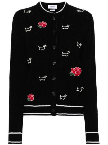 Hector Rose Embroidered Wool Cardigan Black - THOM BROWNE - BALAAN 1