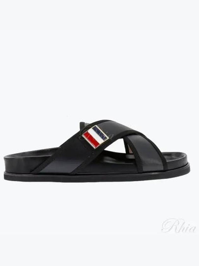 Vitello Calf Enamel Criss Cross Loafer Sandals Black - THOM BROWNE - BALAAN 2