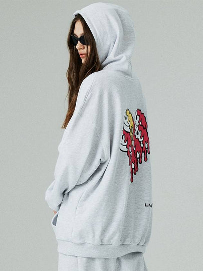 Unisex Heart Printed Hoodie White Melange - LMN3011 - BALAAN 2