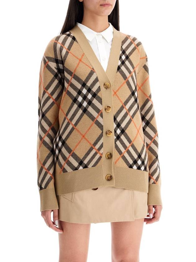 Check Wool Blend Cardigan Beige - BURBERRY - BALAAN 3