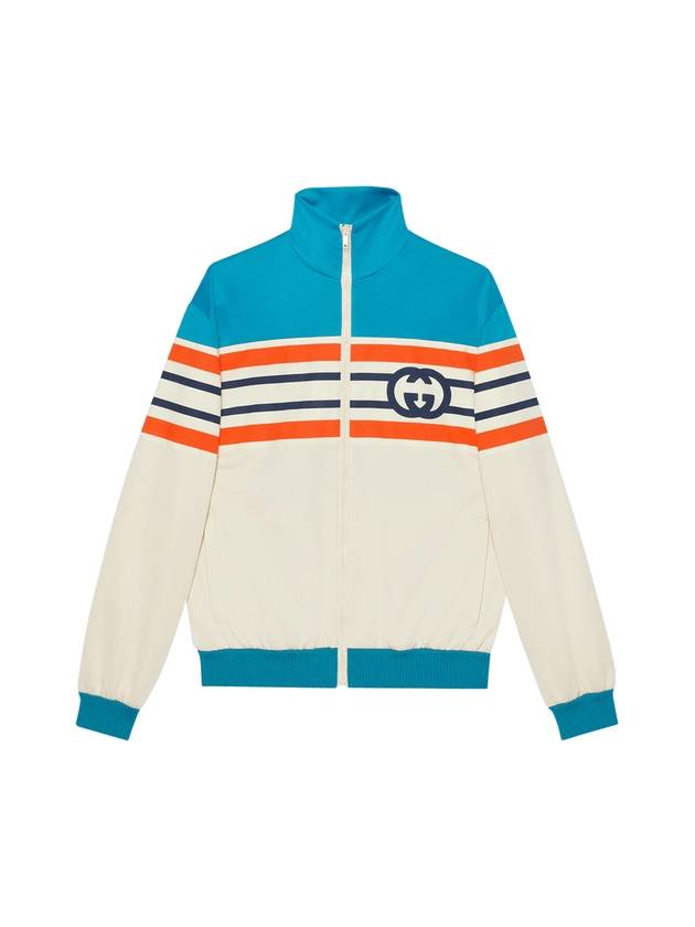 Men's Interlocking G Stripe Zip-Up Jacket Light Blue Ivory - GUCCI - BALAAN 1