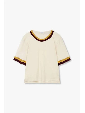 Women s Two Tone Tape Short Sleeve T Shirt Cream - DRIES VAN NOTEN - BALAAN 1