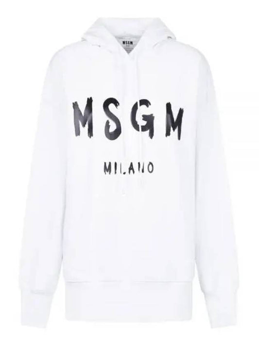 Brushed Logo Print Cotton Hoodie White - MSGM - BALAAN 2