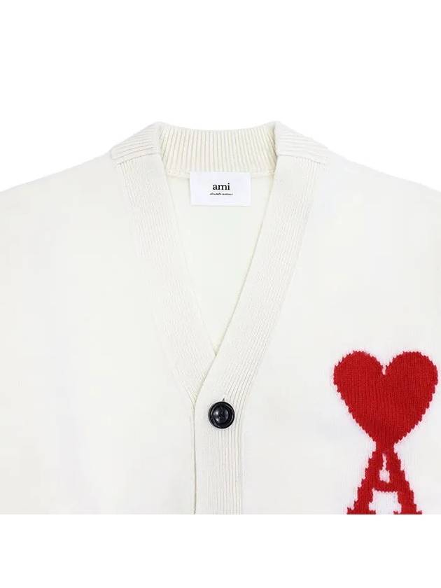 Intarsia Big Heart Logo Oversized Virgin Wool Cardigan White - AMI - BALAAN 3