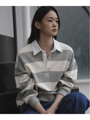 Striped rugby collar sweatshirt Melange gray - THE GREEN LAB - BALAAN 1