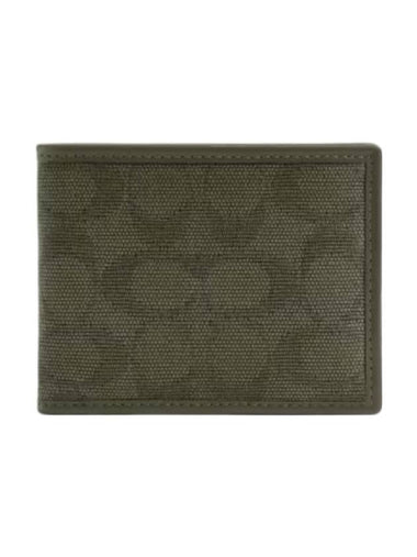 Slim Billfold Signature Jacquard Half Wallet Army Green - COACH - BALAAN 1