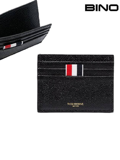 Pebble Grain Leather Stripe Note Compartment Card Wallet Black - THOM BROWNE - BALAAN 2