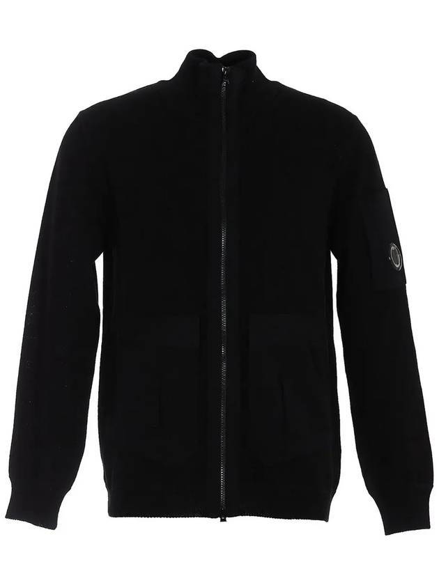 Lens Patch Pocket Knit Zip-up Jacket Black - CP COMPANY - BALAAN.