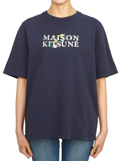 Flower Logo Print Short Sleeve T-Shirt Blue - MAISON KITSUNE - BALAAN 2