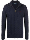 Men's Embroidery Pony Cable Half Zip Up Knit Top Navy - POLO RALPH LAUREN - BALAAN 1