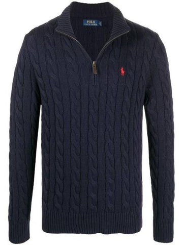 Men's Embroidery Pony Cable Half Zip Up Knit Top Navy - POLO RALPH LAUREN - BALAAN 1