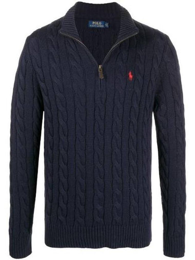 Men's Embroidery Pony Cable Half Zip Up Knit Top Navy - POLO RALPH LAUREN - BALAAN 1