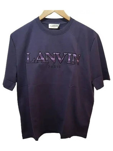 TS0005 J260 709 Cuff Logo Embroidered Short Sleeve T Shirt Navy - LANVIN - BALAAN 1