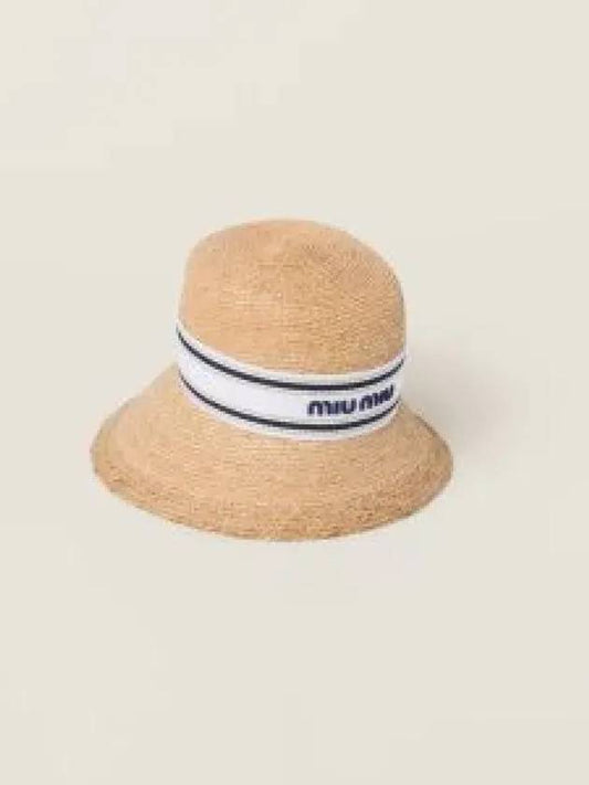 Logo Rafia Bucket Hat Beige - MIU MIU - BALAAN 2