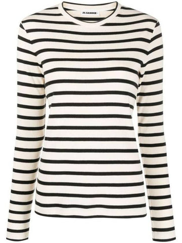 Back Logo Cotton Two Toned Stripe Long Sleeve T-Shirt Black White - JIL SANDER - BALAAN 1