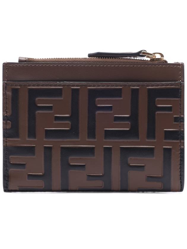 FF Diamond Embossed Logo Zip Card Holder Brown - FENDI - BALAAN 5