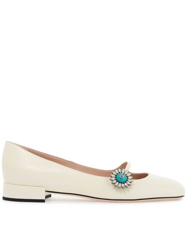 ivory kid leather ballerinas with crystal flower - VALENTINO - BALAAN 1