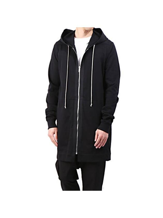 Drawstring Long Fit Cotton Zip-up Hoodie Black - RICK OWENS - BALAAN 1