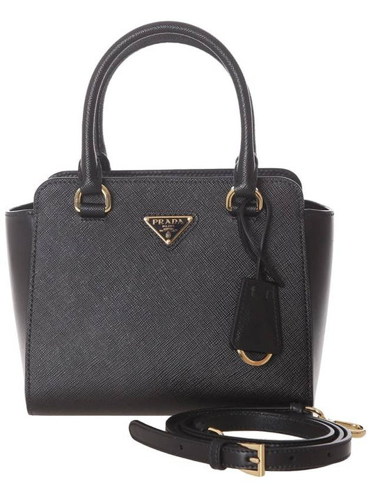 Triangle Logo Saffiano Leather Mini Tote Bag Black - PRADA - BALAAN 2