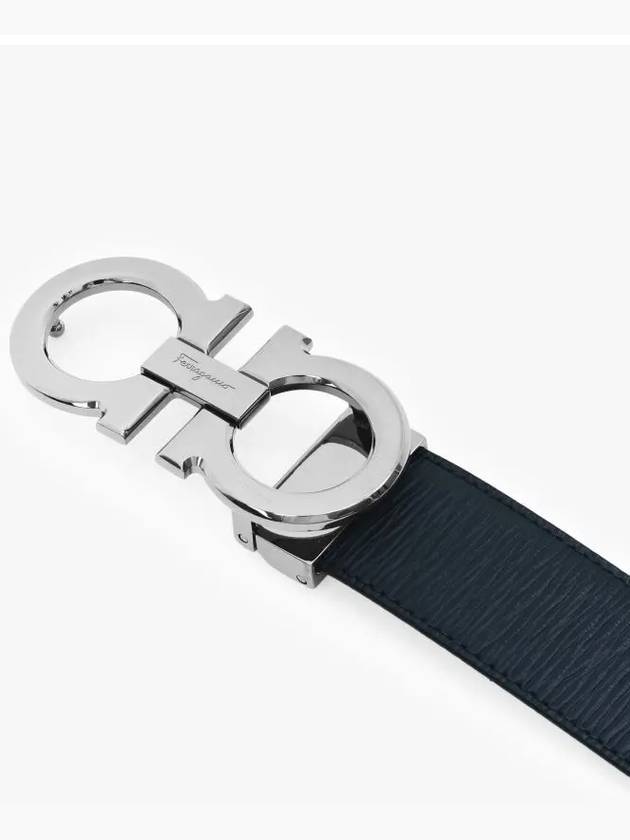 Reversible Gancini Leather Belt Black Navy - SALVATORE FERRAGAMO - BALAAN 4