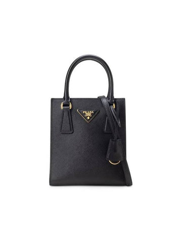 Triangular Logo Saffiano Leather Tote Bag Black - PRADA - BALAAN 1