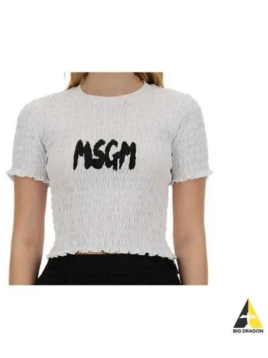 Brushed Logo Embossed Short Sleeve T-Shirt White - MSGM - BALAAN 2