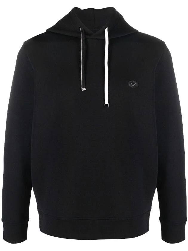 Logo Patch Cotton Blend Hoodie Black - EMPORIO ARMANI - BALAAN 1