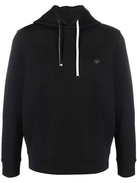 Logo Patch Cotton Blend Hoodie Black - EMPORIO ARMANI - BALAAN.