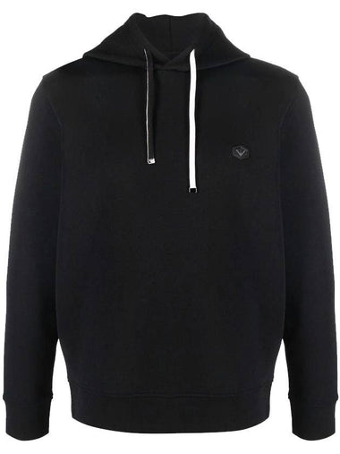 Drawstring Detail Cotton Hoodie Black - EMPORIO ARMANI - BALAAN 1