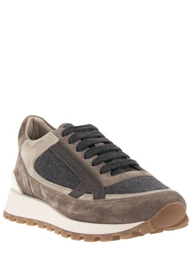 Suede And Virgin Wool Flannel Precious Contour Low Top Sneakers Dark Grey - BRUNELLO CUCINELLI - BALAAN 3