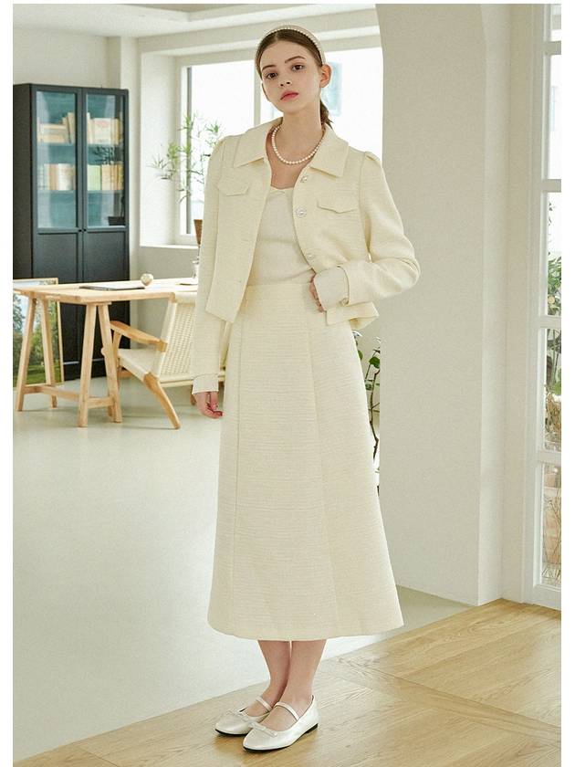 Women's Fancy Tweed Long A-Line Skirt Cream - MICANE - BALAAN 5