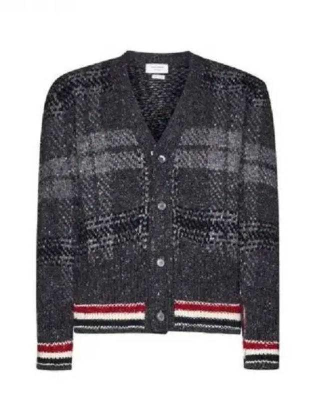 Donegal Tartan Stripe V-Neck Cardigan Grey - THOM BROWNE - BALAAN 2