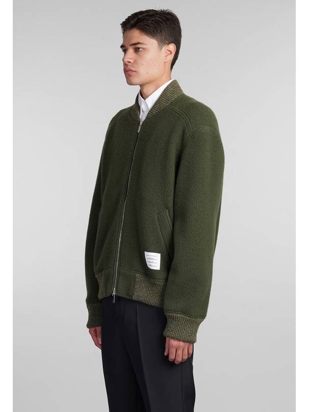 Fleece Stripe Wool Bomber Jacket Dark Green - THOM BROWNE - BALAAN 5