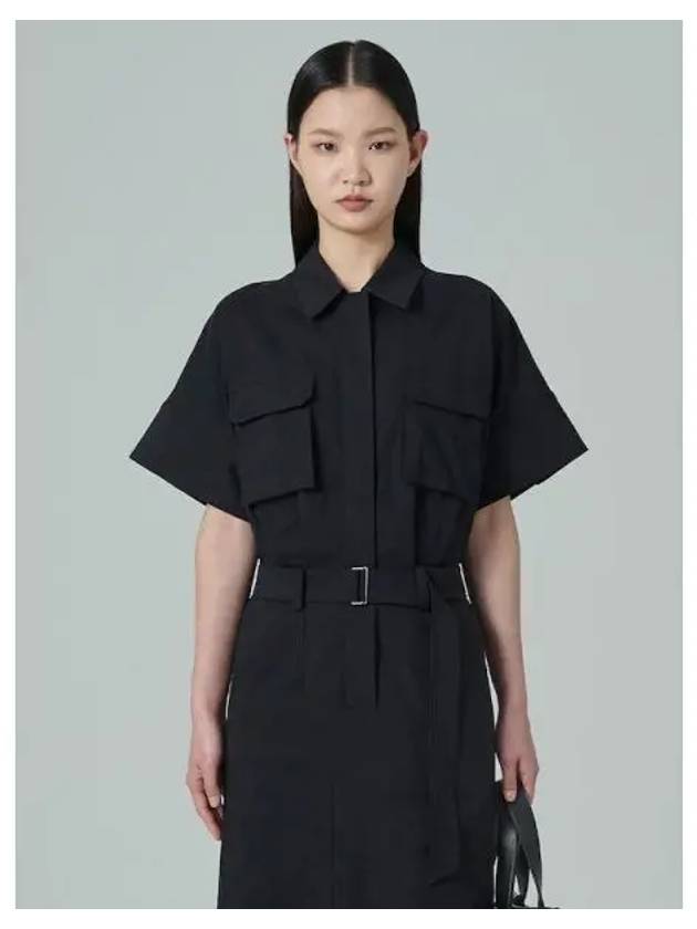 Cotton Linen Military Short Sleeve Dress Black Domestic Product - JUUN.J - BALAAN 1