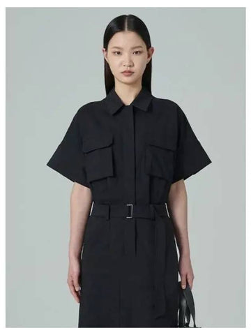 Cotton Linen Military Short Sleeve Dress Black Domestic Product - JUUN.J - BALAAN 1