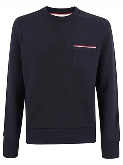 Men's Three-Stripe Tab Pocket Loopback Crew Neck Sweatshirt Navy - THOM BROWNE - BALAAN 2