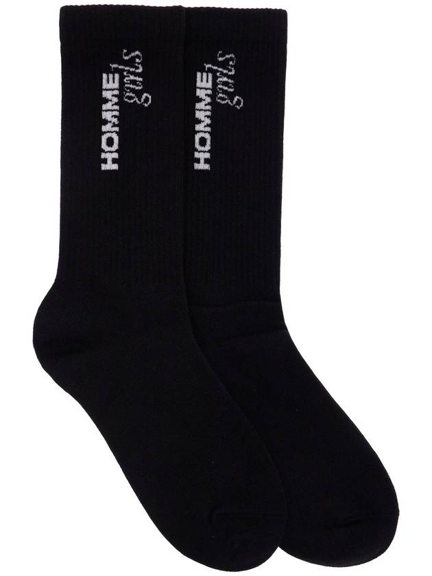 black medium cotton socks pack of 3 with embroidered logo - HOMMEGIRLS - BALAAN 2