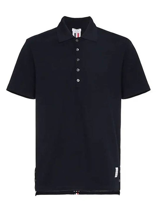 Men's Cotton Pique Center Bag Striped Short Sleeve Polo Shirt  Navy - THOM BROWNE - BALAAN 2