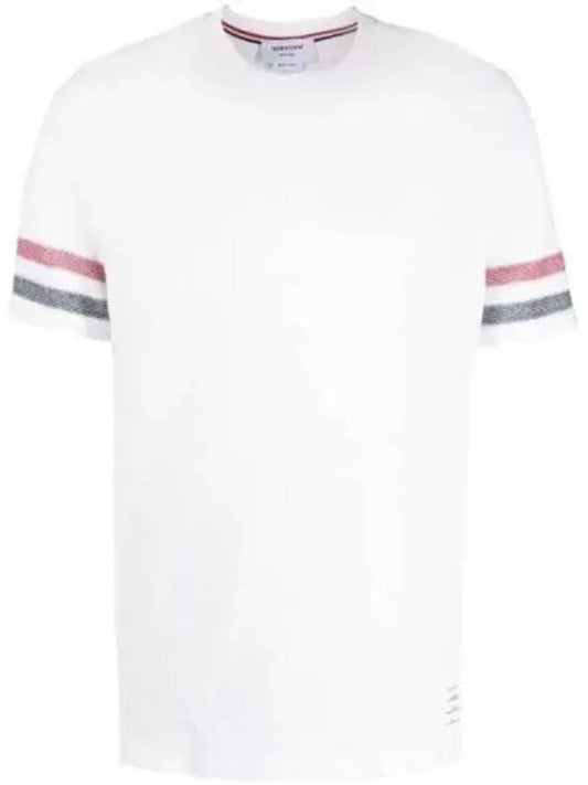 Textured Cotton Stripe Short Sleeve T-Shirt White - THOM BROWNE - BALAAN 2