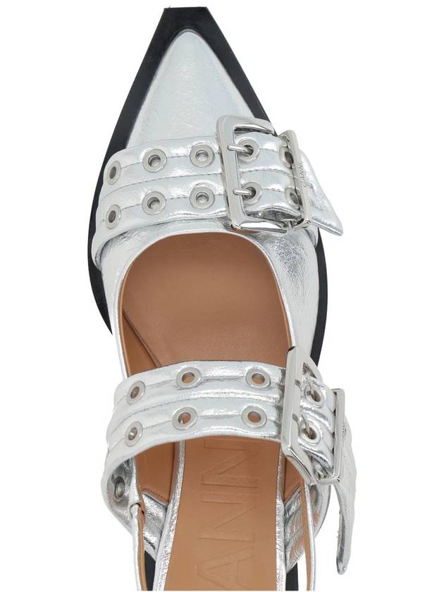 Double Buckle Metallic Effect Ballerinas Silver - GANNI - BALAAN 2