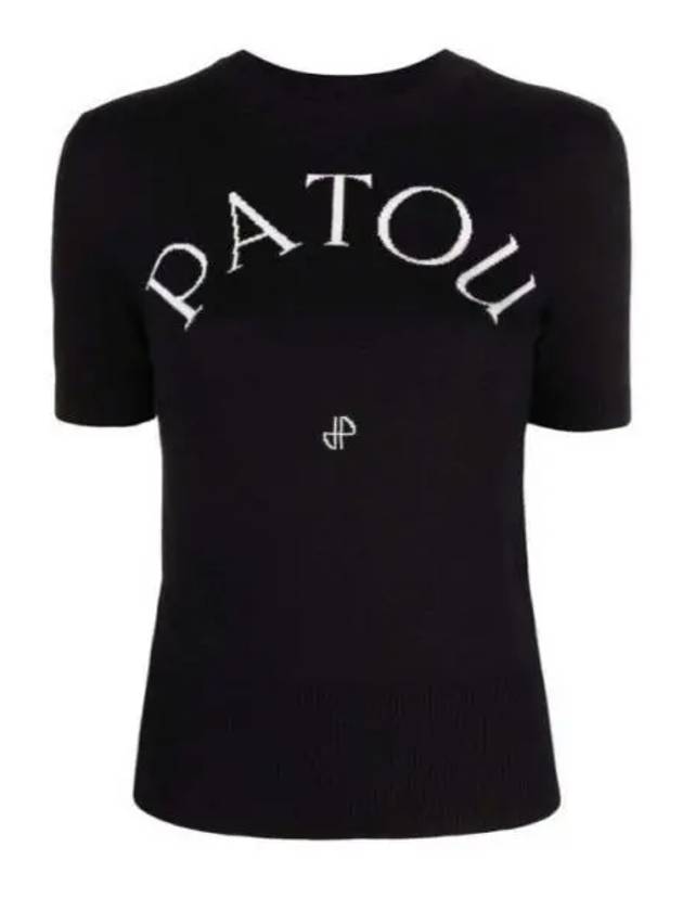 Logo Intarsia Short Sleeve Knit Top Black - PATOU - BALAAN 2