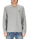 Chain Stitch Heart Logo Long Sleeve T-Shirt Heather Grey - AMI - BALAAN 2