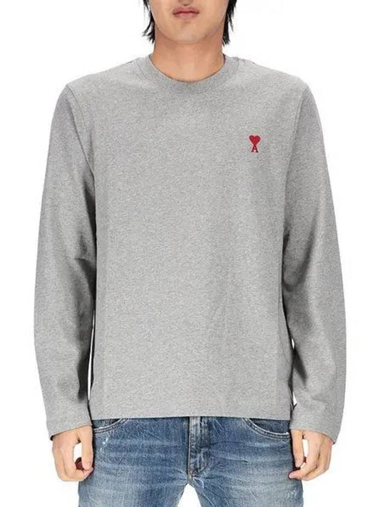 Chain Stitch Heart Logo Long Sleeve T-Shirt Heather Grey - AMI - BALAAN 2