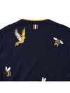 Cotton Merino Birds & Bees Intrasia 4 Bar Crew Neck Pullover Knit Top Navy - THOM BROWNE - BALAAN 10