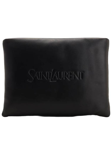 Logo Padding Large Clutch Bag Black - SAINT LAURENT - BALAAN 1