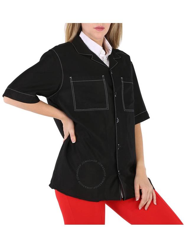 Women's Pocket Large Double Oversized Short Sleeve Shirt Black - BURBERRY - BALAAN 4