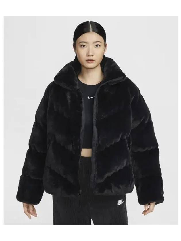 Sportswear Wind Puffer Oversized Fur Jacket W Black White FV8006 010 - NIKE - BALAAN 2