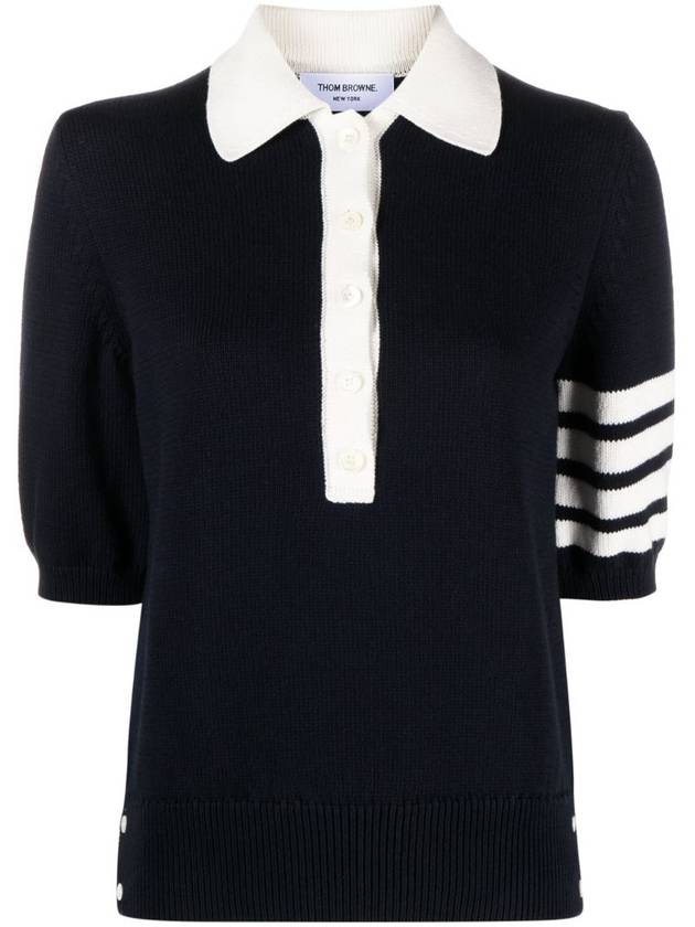 Cotton 4-Bar Hector Polo T- Shirt Navy - THOM BROWNE - BALAAN 2