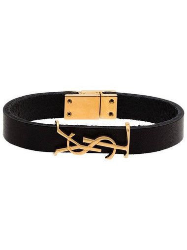 Monogram Opyum Leather Bracelet Black Gold - SAINT LAURENT - BALAAN 1