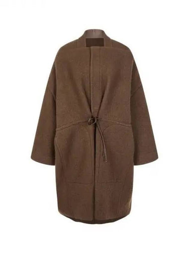 WOMEN Hidden Snap Button String Wool Coat Brown 271712 - RICK OWENS - BALAAN 1